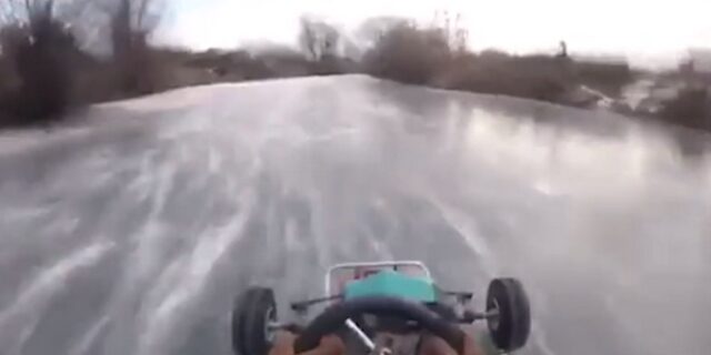 Απίστευτη κούρσα με go kart σε παγωμένη λίμνη