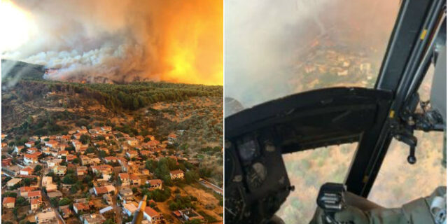 Ο πύρινος εφιάλτης από ψηλά: Φωτογραφικό δέος από τα ελικόπτερα του Στρατού στην Εύβοια