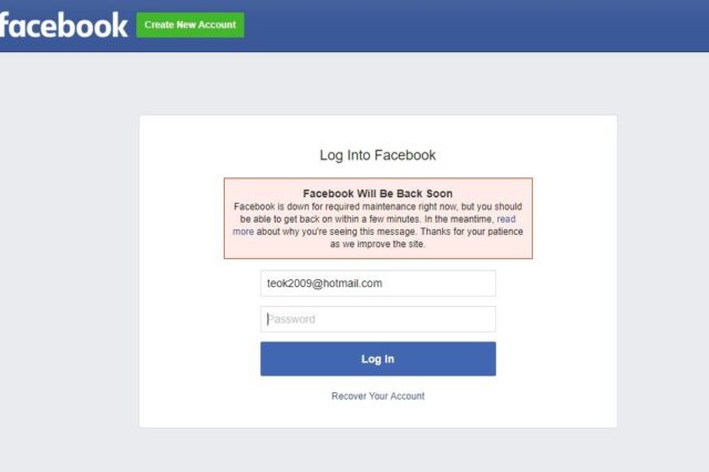 Εκτός λειτουργίας το Facebook λόγω συντήρησης
