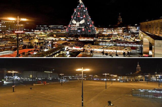 Χριστούγεννα πέρσι και φέτος: Φωτογραφίες από τις ευρωπαϊκές πλατείες