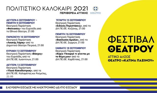 «Φεστιβάλ Θεάτρου» από την Περιφέρεια Αττικής στο Αττικό Άλσος