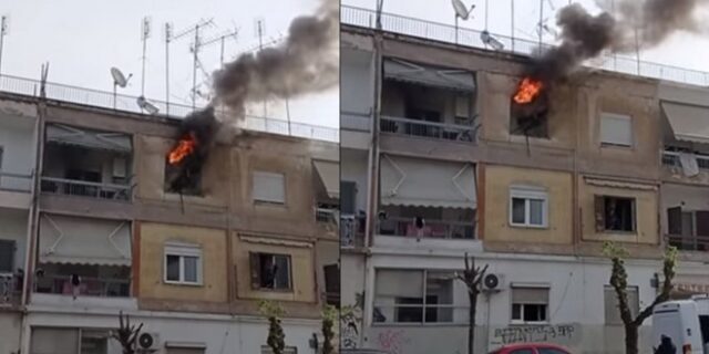 Θεσσαλονίκη: Φωτιά σε διαμέρισμα πολυκατοικίας στην Καλαμαριά – Η στιγμή που τυλίγεται στις φλόγες