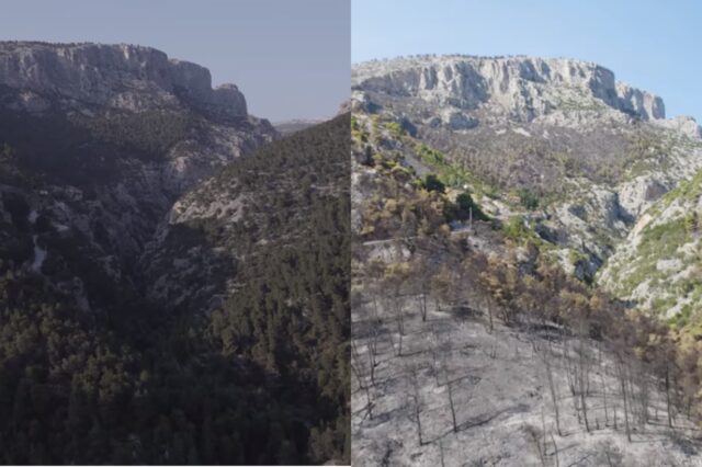Φωτιά στη Φυλή: Βίντεο drone δείχνει το “πριν” και το “μετά” την απόλυτη καταστροφή