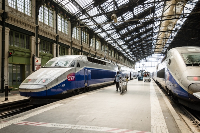 High speed TGV trains parked at Gare de Lyon Station