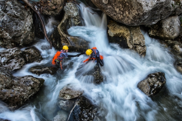 Dangerous waterfall crossing