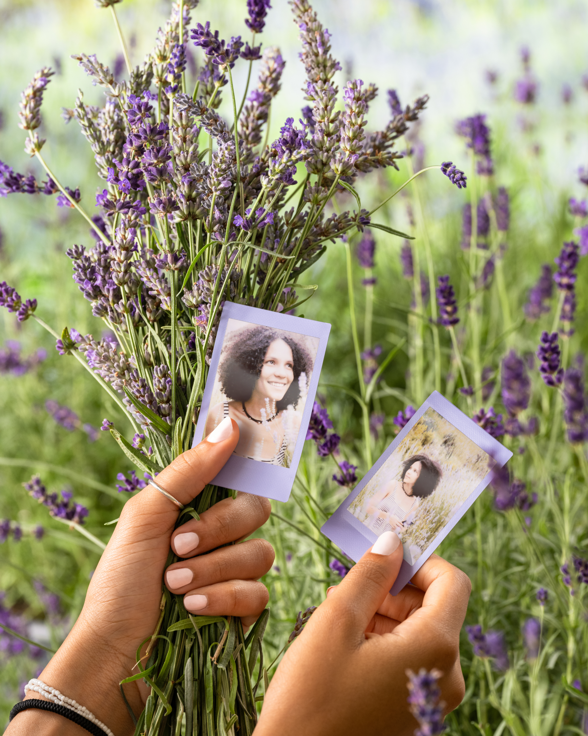 High res INSTAX mini film Lifestyle image Soft Lavender in field 4 5 scaled