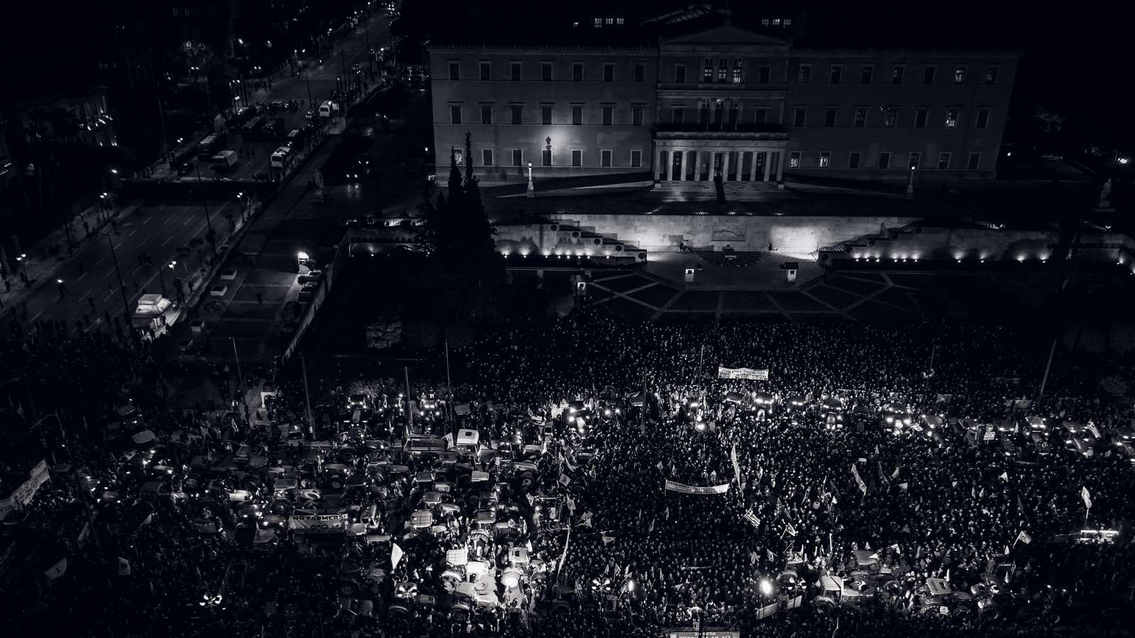 Αεροφωτογραφία από το πανελλαδικό συλλαλητήριο αγροτών στην Αθήνα