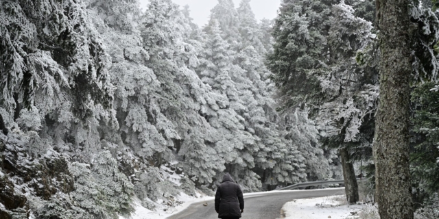 Στιγμιότυπο από την χιονισμένη Πάρνηθα