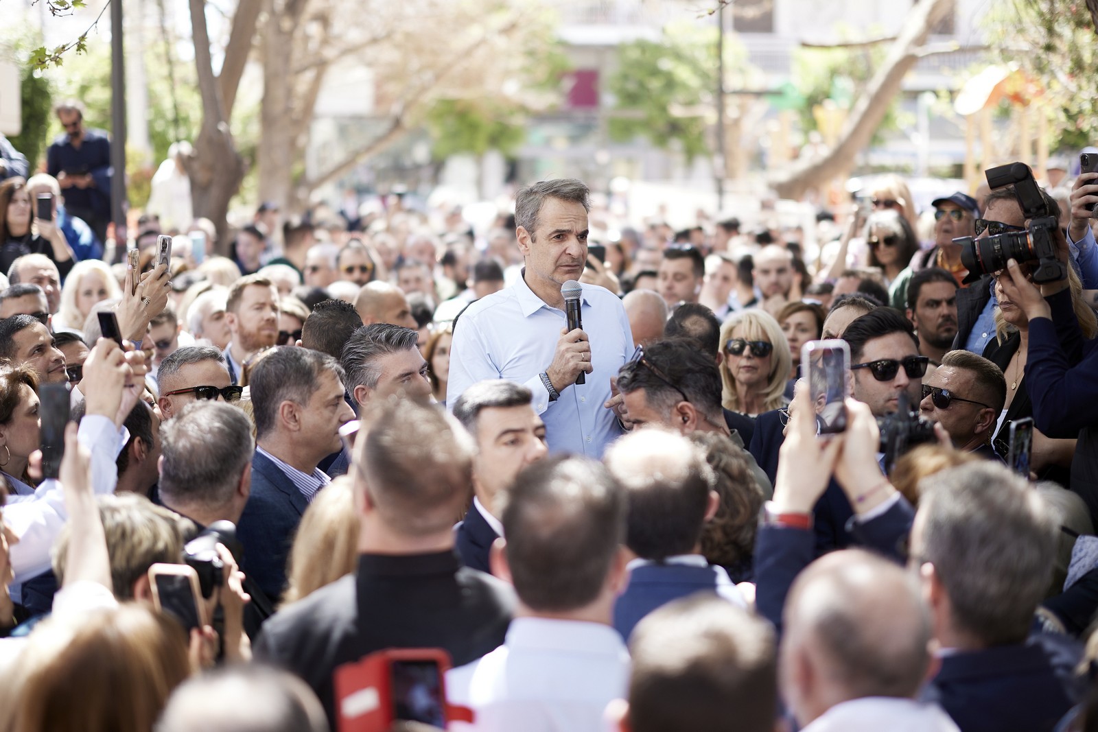 Ο Κυριάκος Μητσοτάκης στο Μοσχάτο