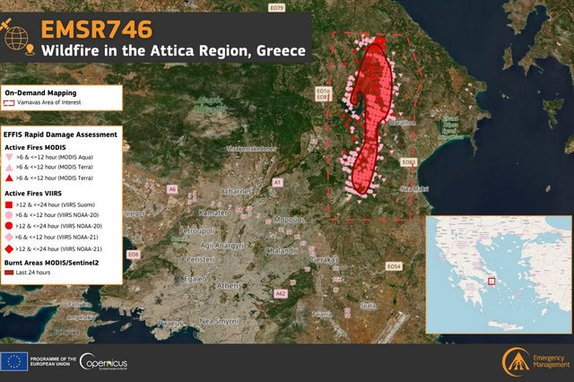 Φωτιά στην Αττική: Οι καταστροφές μέσα από τον χάρτη του Copernicus