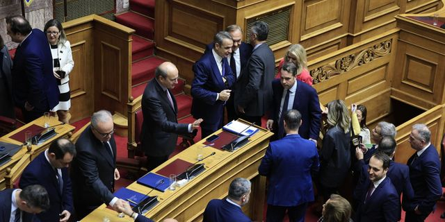 Ο Κυριάκος Μητσοτάκης στη Βουλή στην ψήφιση του προϋπολογισμού