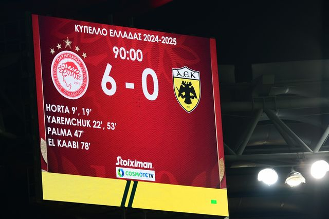 Ολυμπιακός – ΑΕΚ 6-0: Οι ερυθρόλευκοι διέλυσαν την Ένωση και φουλάρουν για τελικό